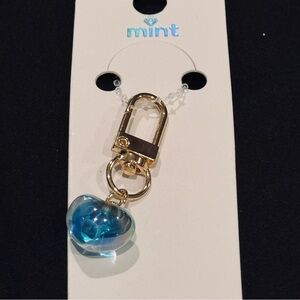 BAG CHARM Mint Gold and Iridescent Blue Heart Keychain Zipper Pull